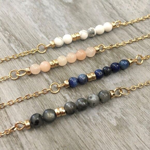 Blue Lapis Stone Bar Necklace on Gold Chain | Adjustable Length NEW - Picture 5 of 7